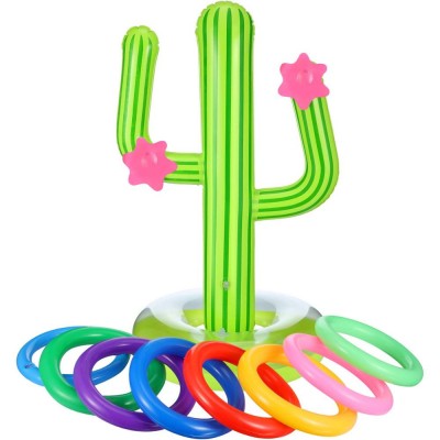 Inflatable Cactus Ring Toss Game Set Floating Swimming Ring Toss for Fiesta Party Pool Game