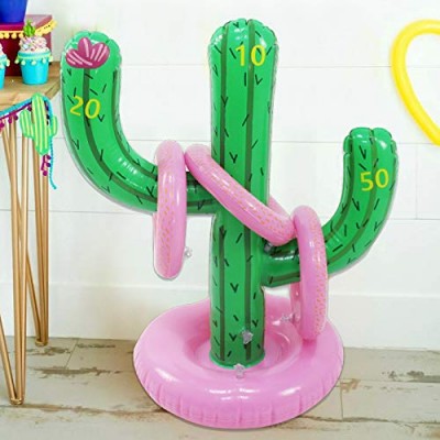 Inflatable Ring Toss Game, Floating Swimming Cactus Ring Toss Water Toys Set for Pool Games for Kids Adult Indoor Outdoor Game