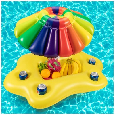 Inflatable Sun Umbrella Drink Holder- Multi Floating Beverage Salad Fruit Serving Bar, Cup Bottle Holder Pool Float Holds 4 Drin